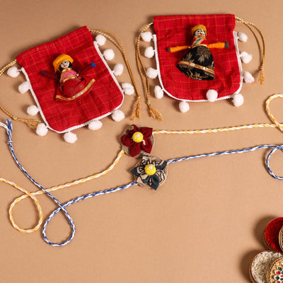  Handmade Fabric Flower Jute Rakhi (Set of 2)