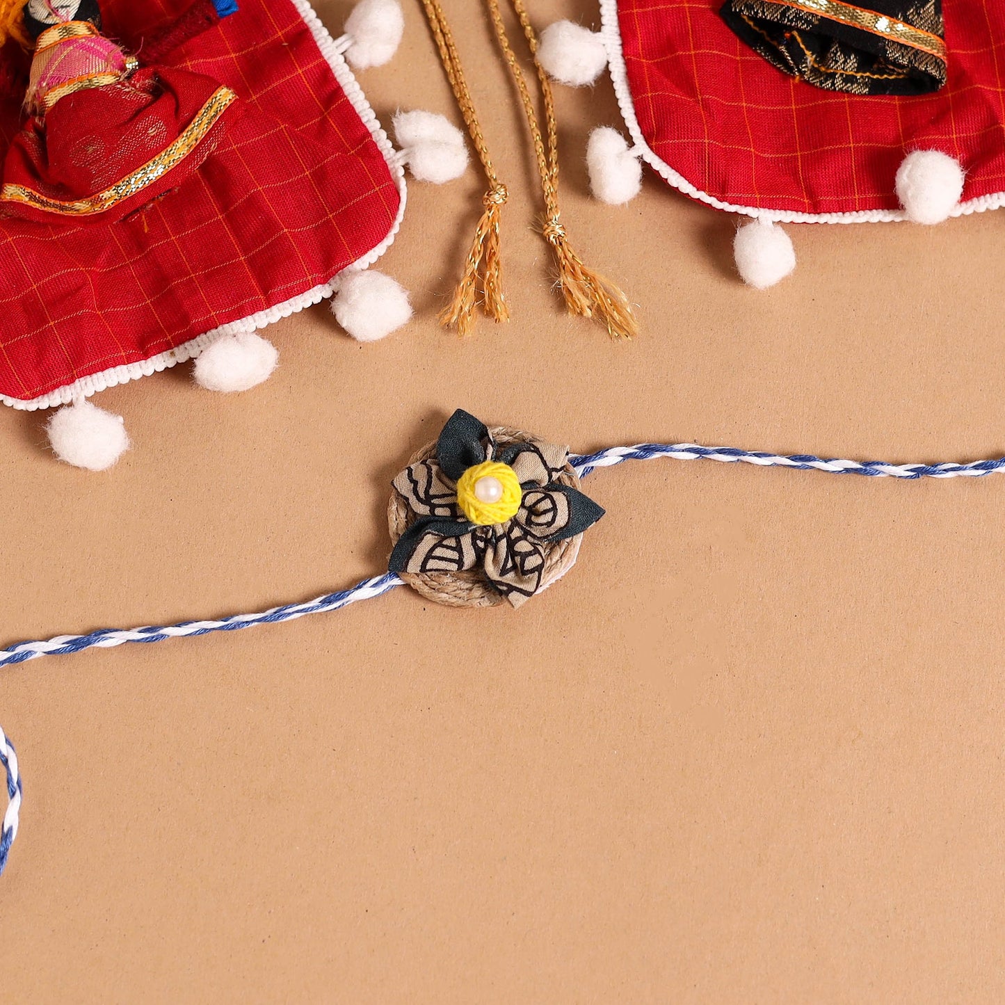  Handmade Fabric Flower Jute Rakhi (Set of 2)