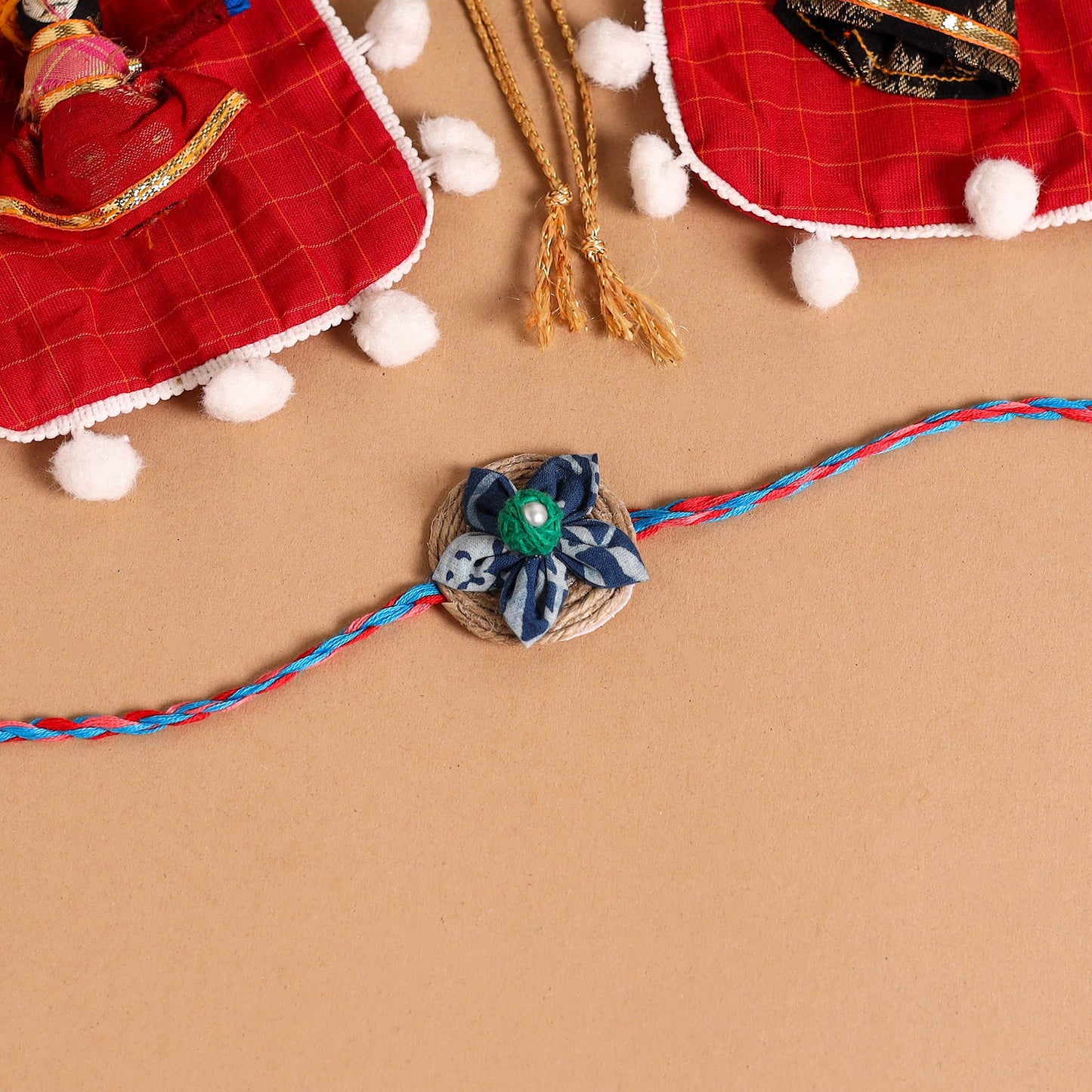  Handmade Fabric Flower Jute Rakhi (Set of 2)