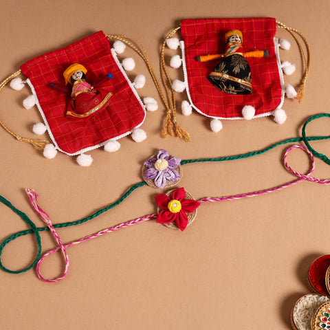  Handmade Fabric Flower Jute Rakhi (Set of 2)