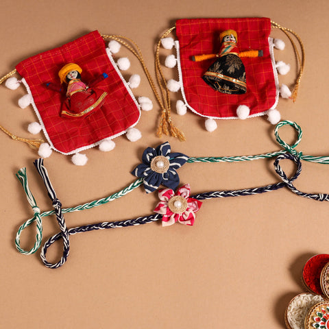  Handmade Fabric Flower Jute Rakhi (Set of 2)