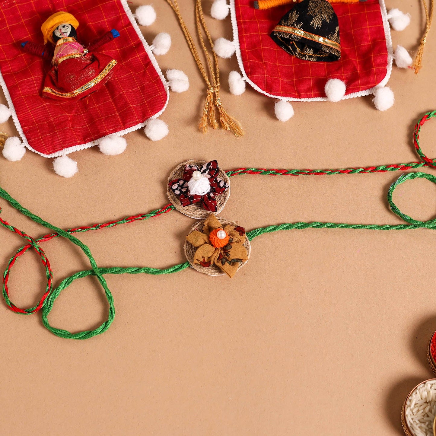  Handmade Fabric Flower Jute Rakhi (Set of 2)