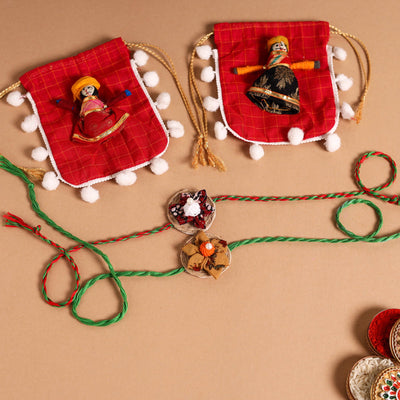  Handmade Fabric Flower Jute Rakhi (Set of 2)