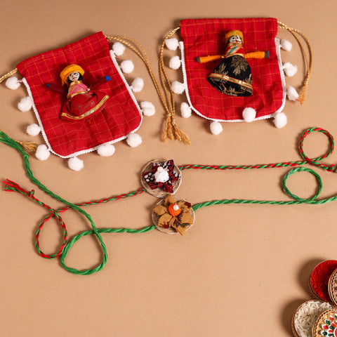  Handmade Fabric Flower Jute Rakhi (Set of 2)