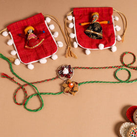  Handmade Fabric Flower Jute Rakhi (Set of 2)