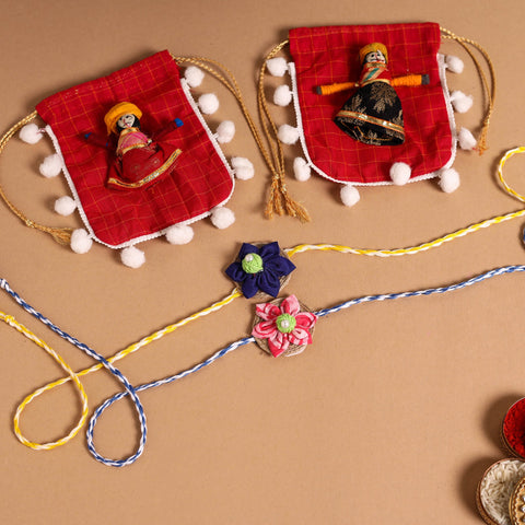  Handmade Fabric Flower Jute Rakhi (Set of 2)