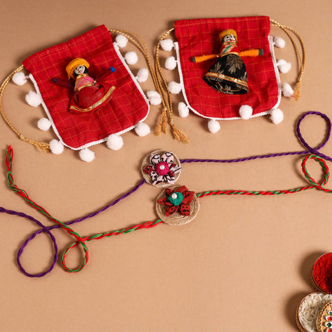  Handmade Fabric Flower Jute Rakhi (Set of 2)