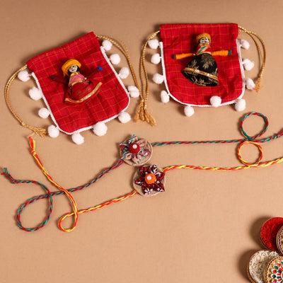  Handmade Fabric Flower Jute Rakhi (Set of 2)