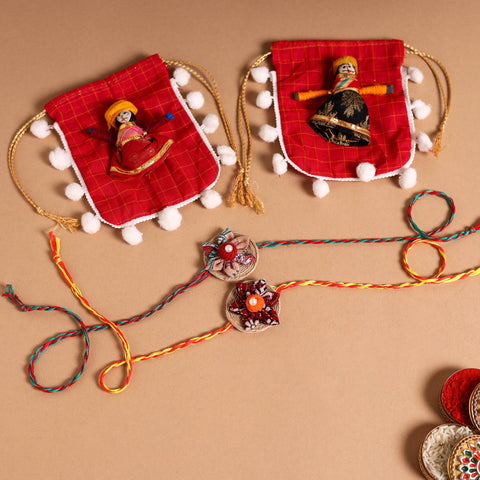  Handmade Fabric Flower Jute Rakhi (Set of 2)