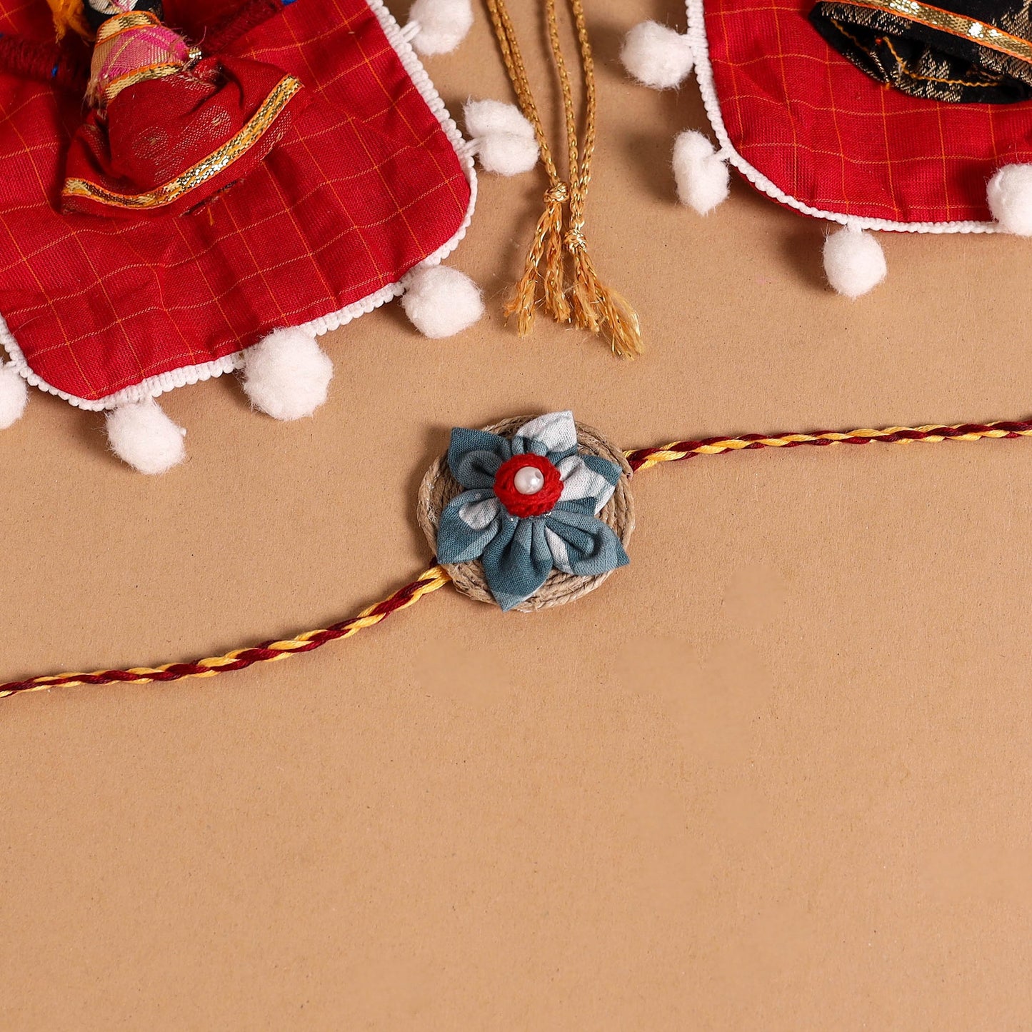  Handmade Fabric Flower Jute Rakhi (Set of 2)