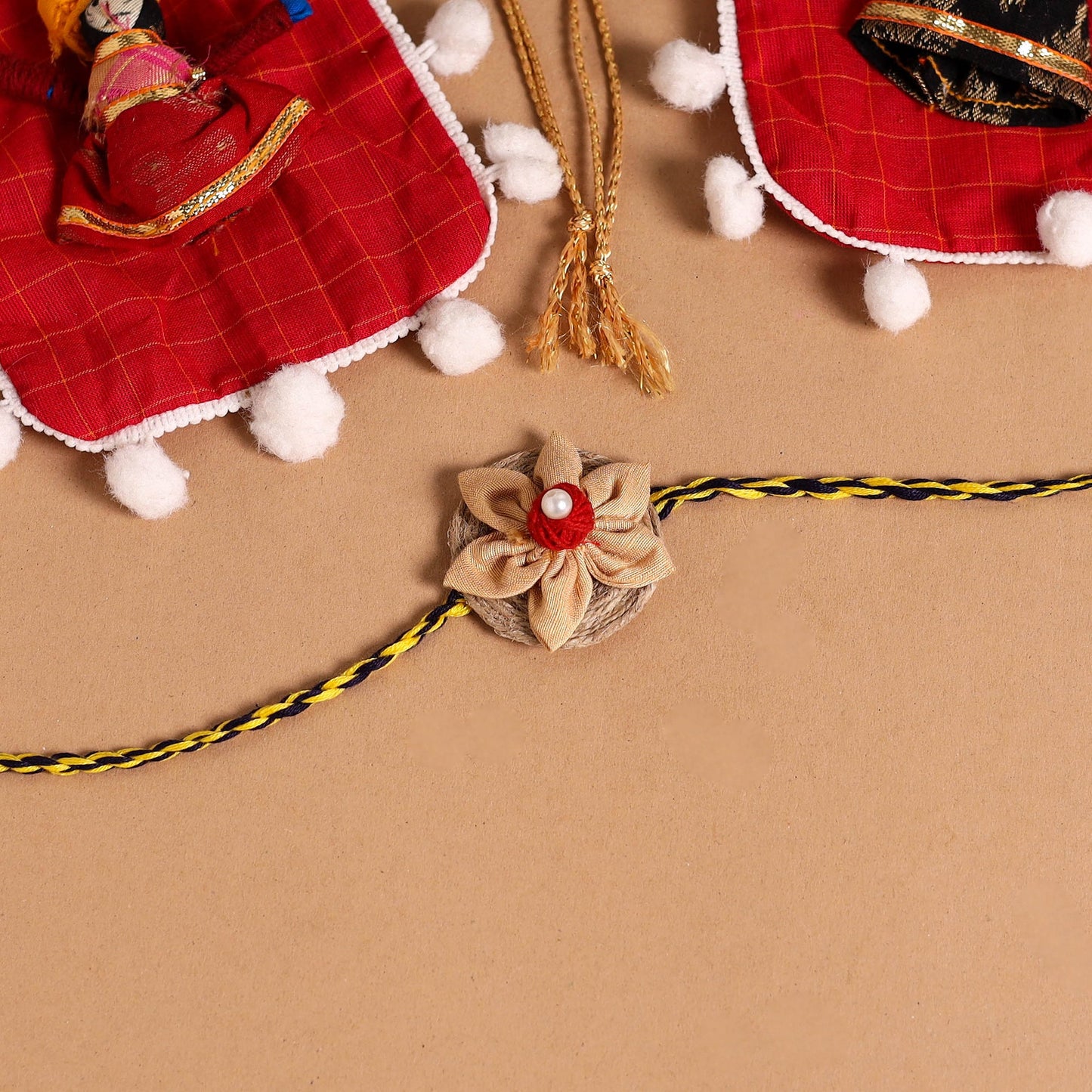  Handmade Fabric Flower Jute Rakhi (Set of 2)