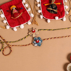  Handmade Fabric Flower Jute Rakhi (Set of 2)