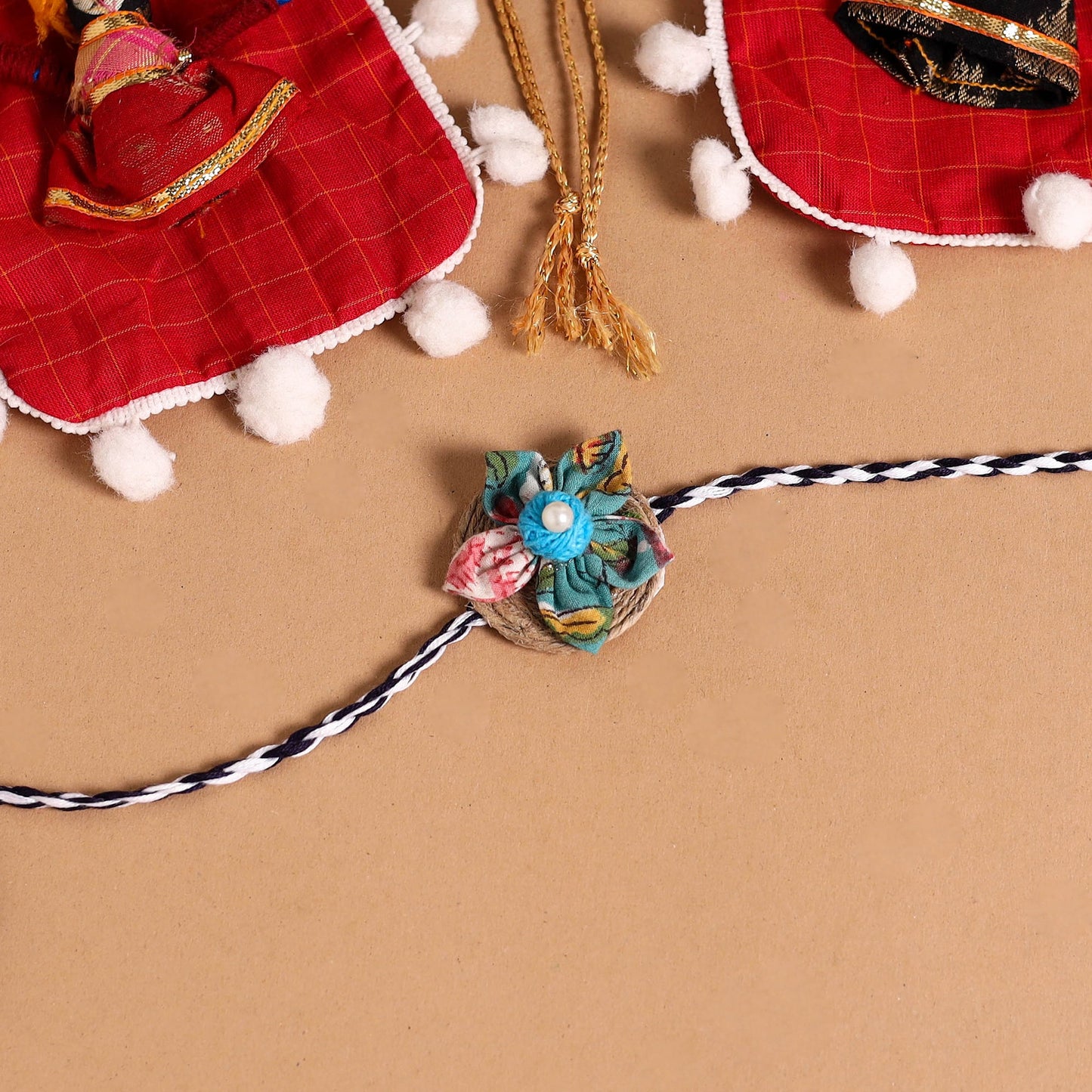  Handmade Fabric Flower Jute Rakhi (Set of 2)