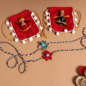  Handmade Fabric Flower Jute Rakhi (Set of 2)