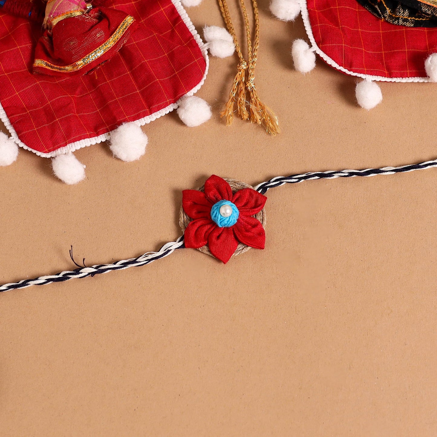  Handmade Fabric Flower Jute Rakhi (Set of 2)