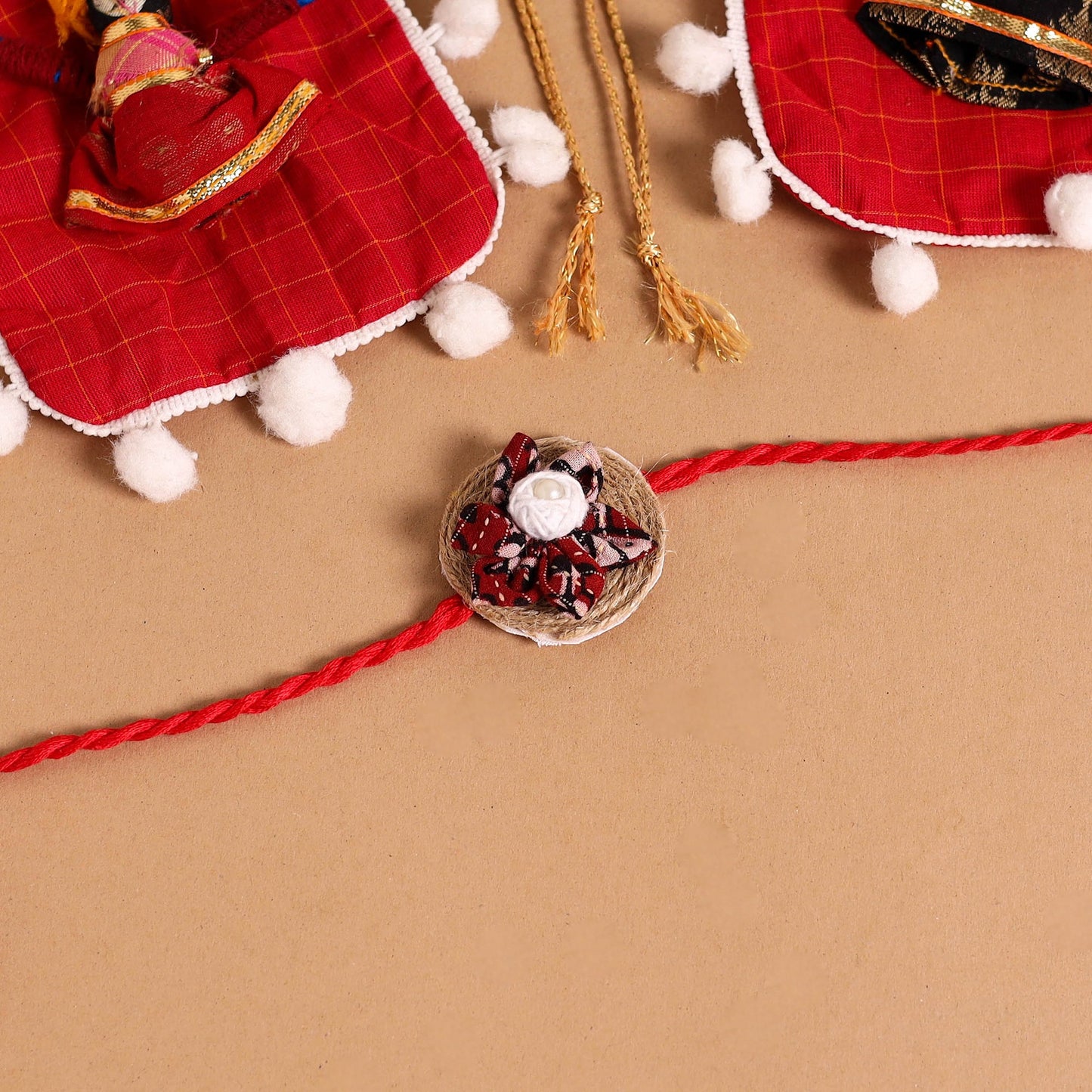 Handmade Fabric Flower Jute Rakhi (Set of 2)