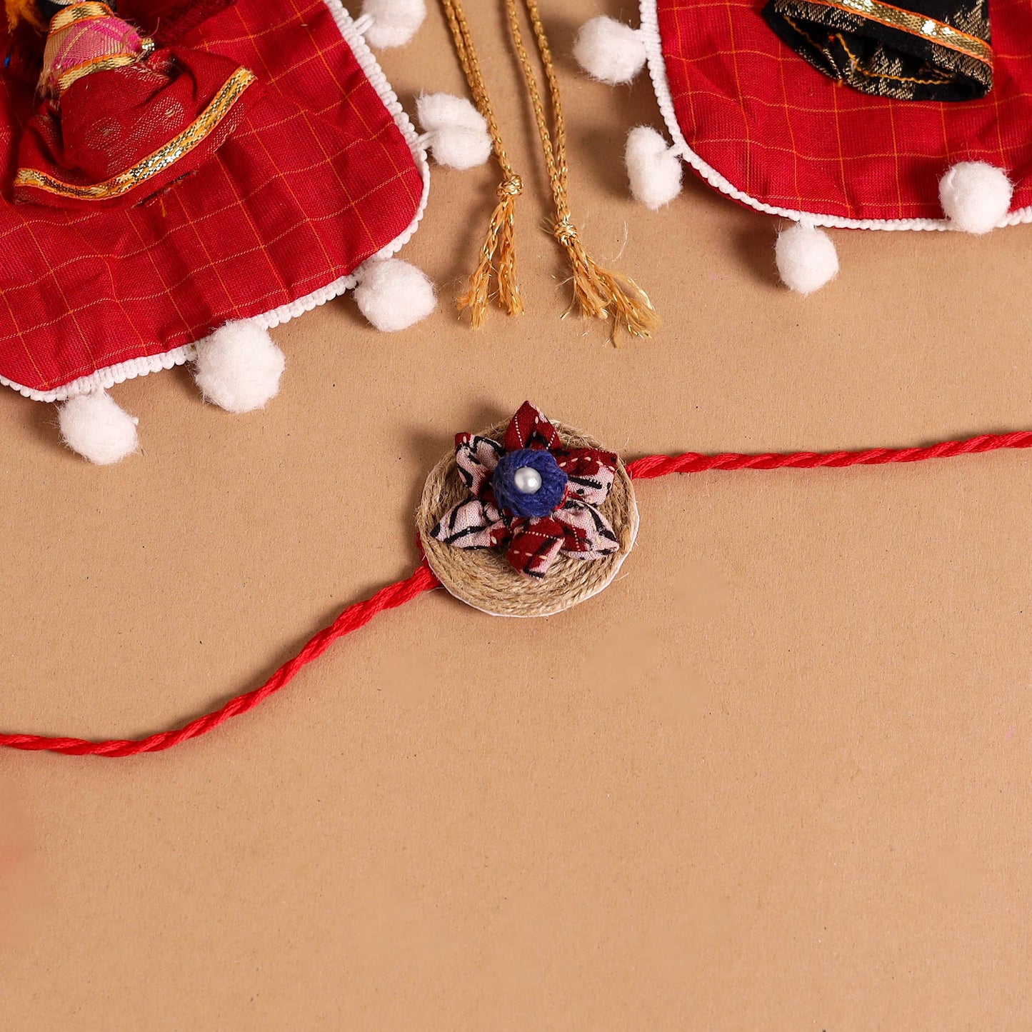  Handmade Fabric Flower Jute Rakhi (Set of 2)