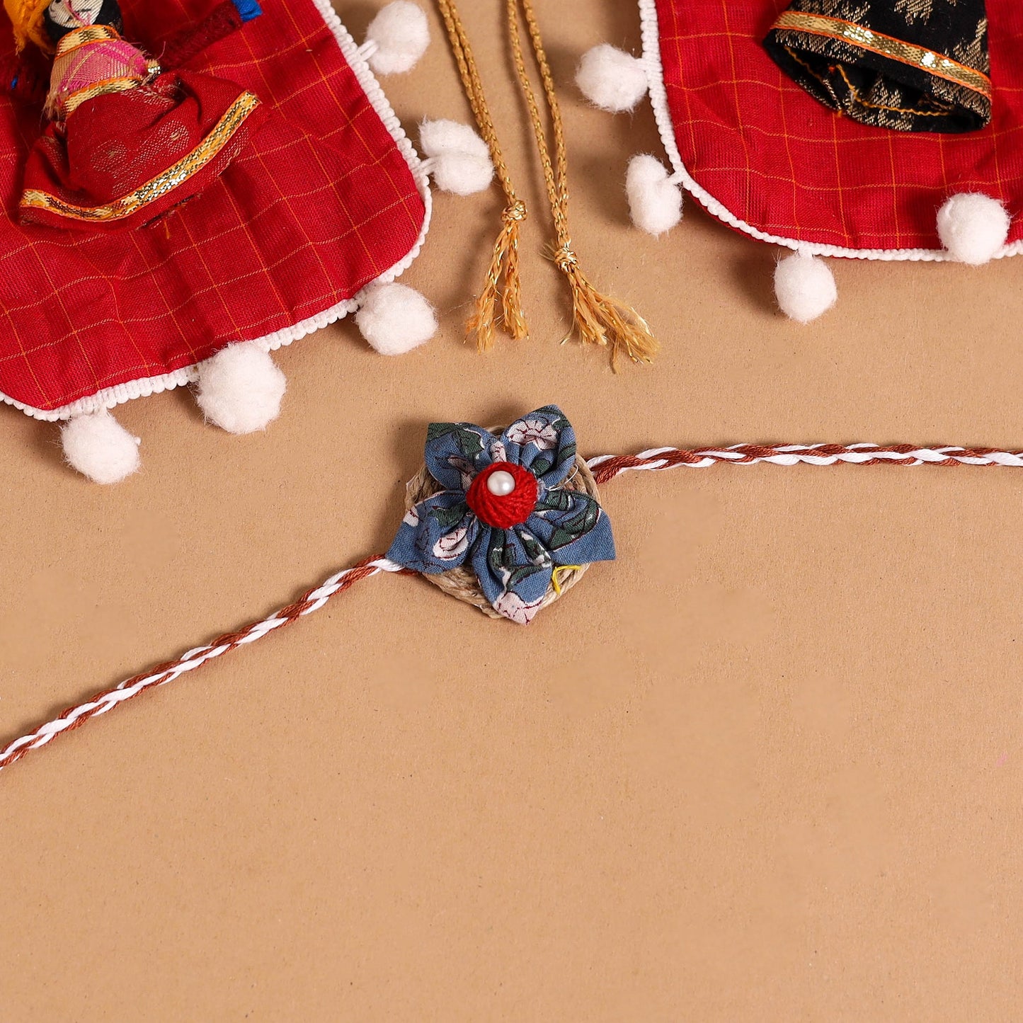  Handmade Fabric Flower Jute Rakhi (Set of 2)