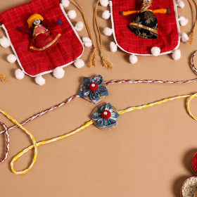  Handmade Fabric Flower Jute Rakhi (Set of 2)