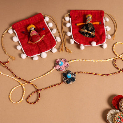  Handmade Fabric Flower Jute Rakhi (Set of 2)