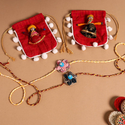  Handmade Fabric Flower Jute Rakhi (Set of 2)