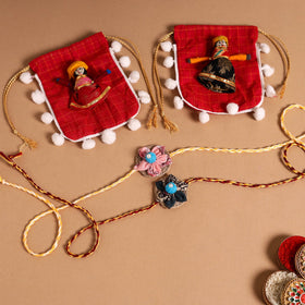  Handmade Fabric Flower Jute Rakhi (Set of 2)