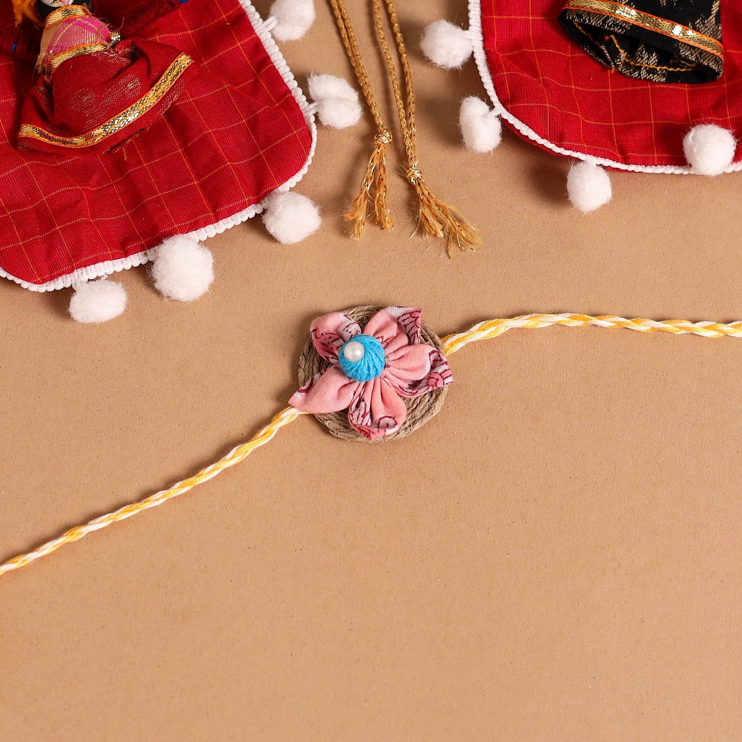  Handmade Fabric Flower Jute Rakhi (Set of 2)