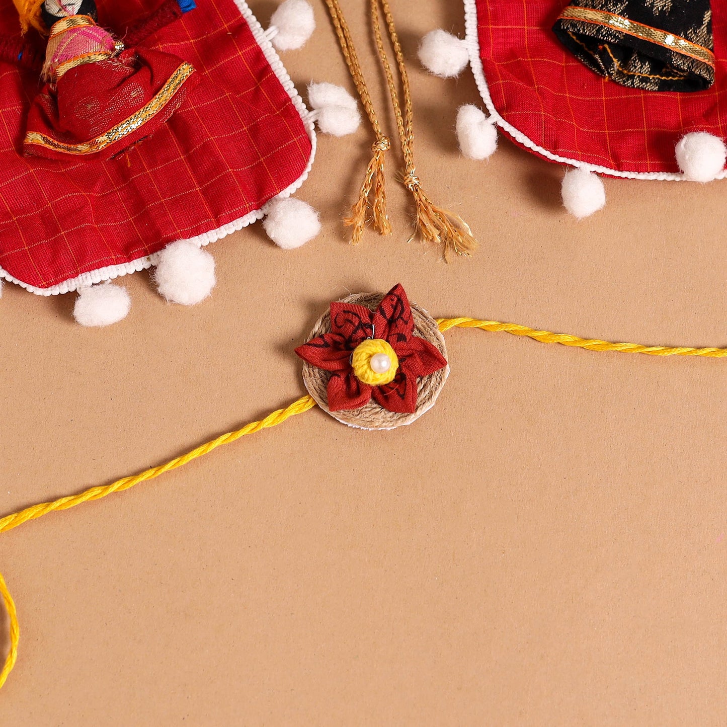  Handmade Fabric Flower Jute Rakhi (Set of 2)