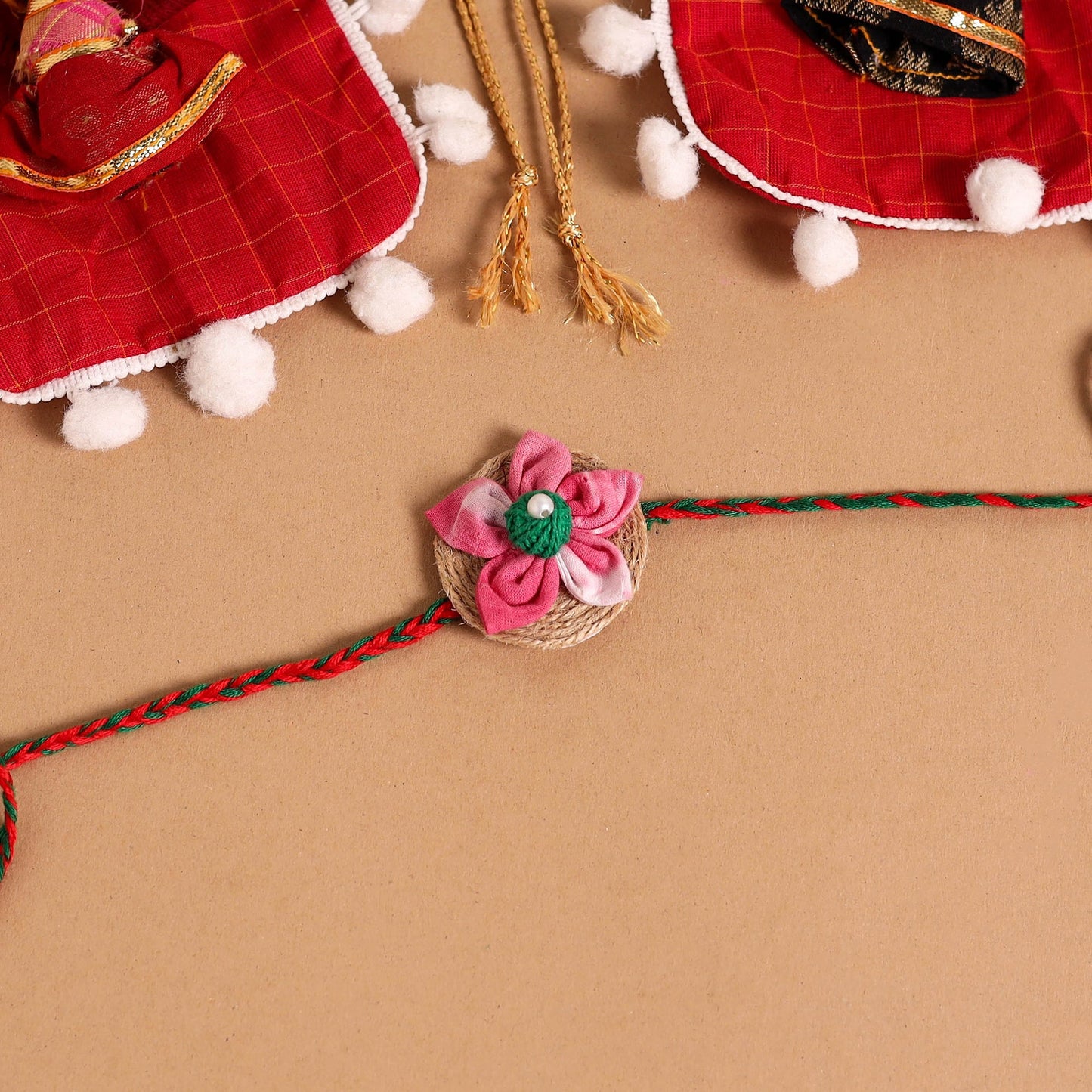  Handmade Fabric Flower Jute Rakhi (Set of 2)