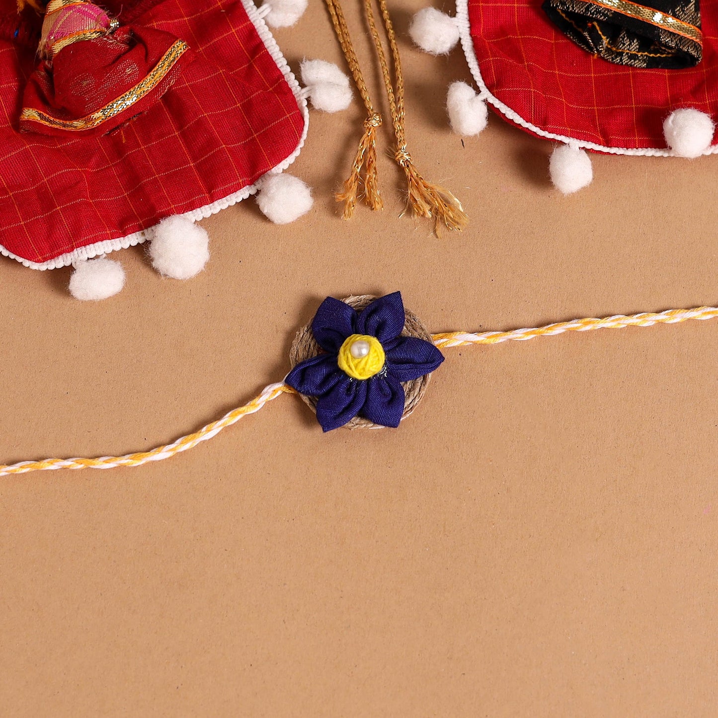  Handmade Fabric Flower Jute Rakhi (Set of 2)