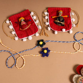  Handmade Fabric Flower Jute Rakhi (Set of 2)