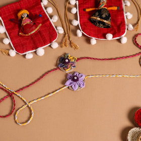  Handmade Fabric Flower Jute Rakhi (Set of 2)