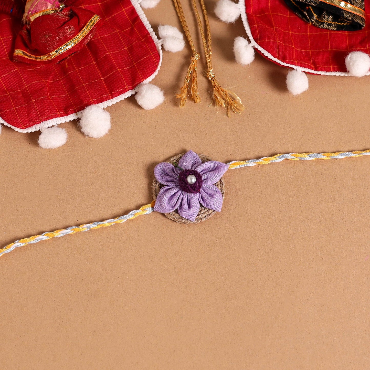  Handmade Fabric Flower Jute Rakhi (Set of 2)