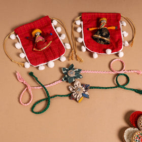  Handmade Fabric Flower Jute Rakhi (Set of 2)