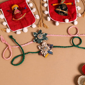  Handmade Fabric Flower Jute Rakhi (Set of 2)