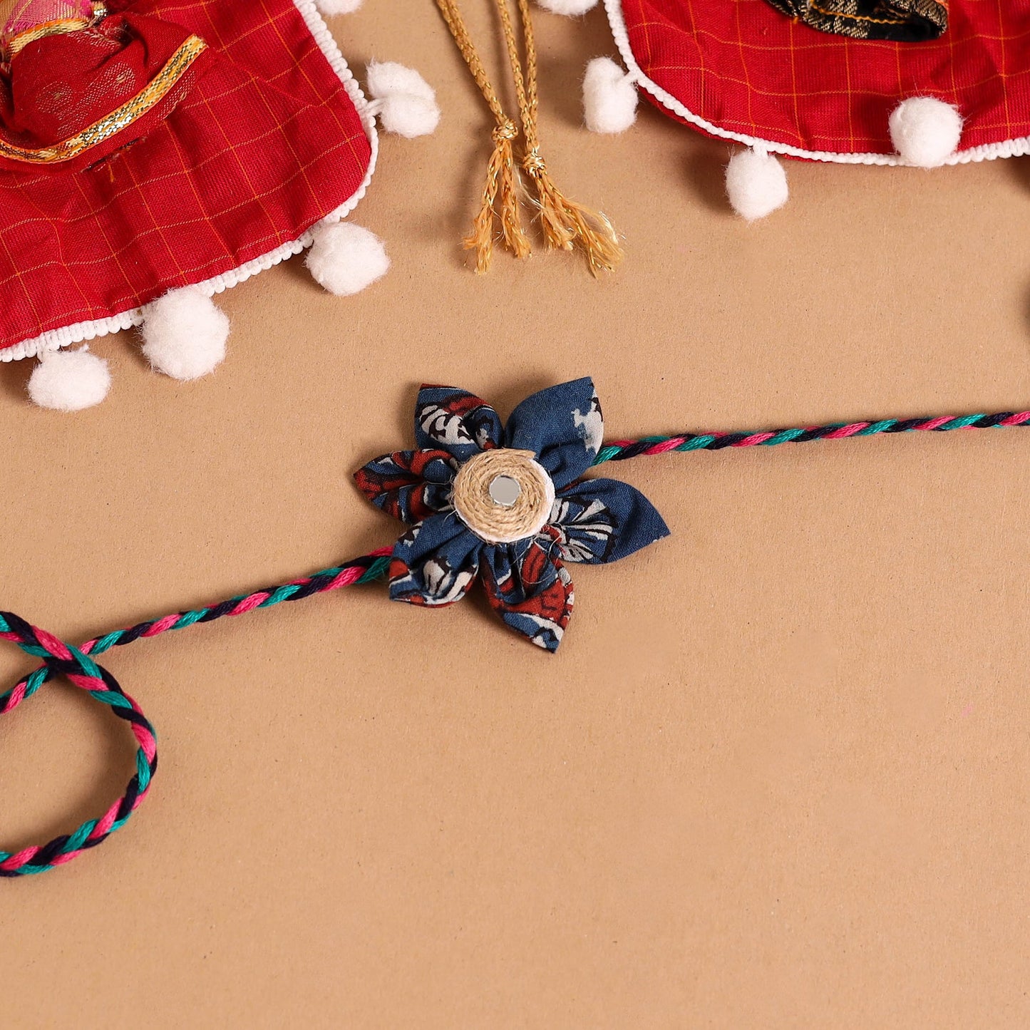  Handmade Fabric Flower Jute Rakhi (Set of 2)
