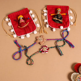  Handmade Fabric Flower Jute Rakhi (Set of 2)