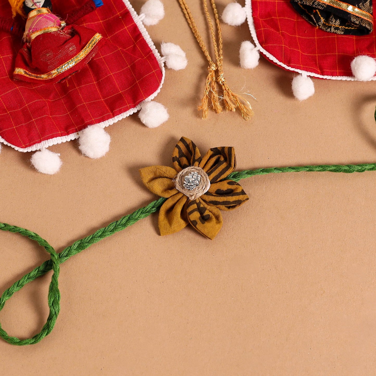  Handmade Fabric Flower Jute Rakhi (Set of 2)