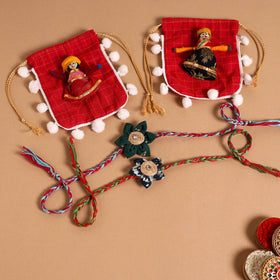  Handmade Fabric Flower Jute Rakhi (Set of 2)