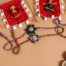  Handmade Fabric Flower Jute Rakhi (Set of 2)