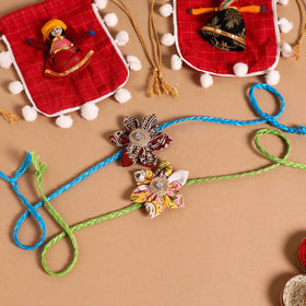  Handmade Fabric Flower Jute Rakhi (Set of 2)