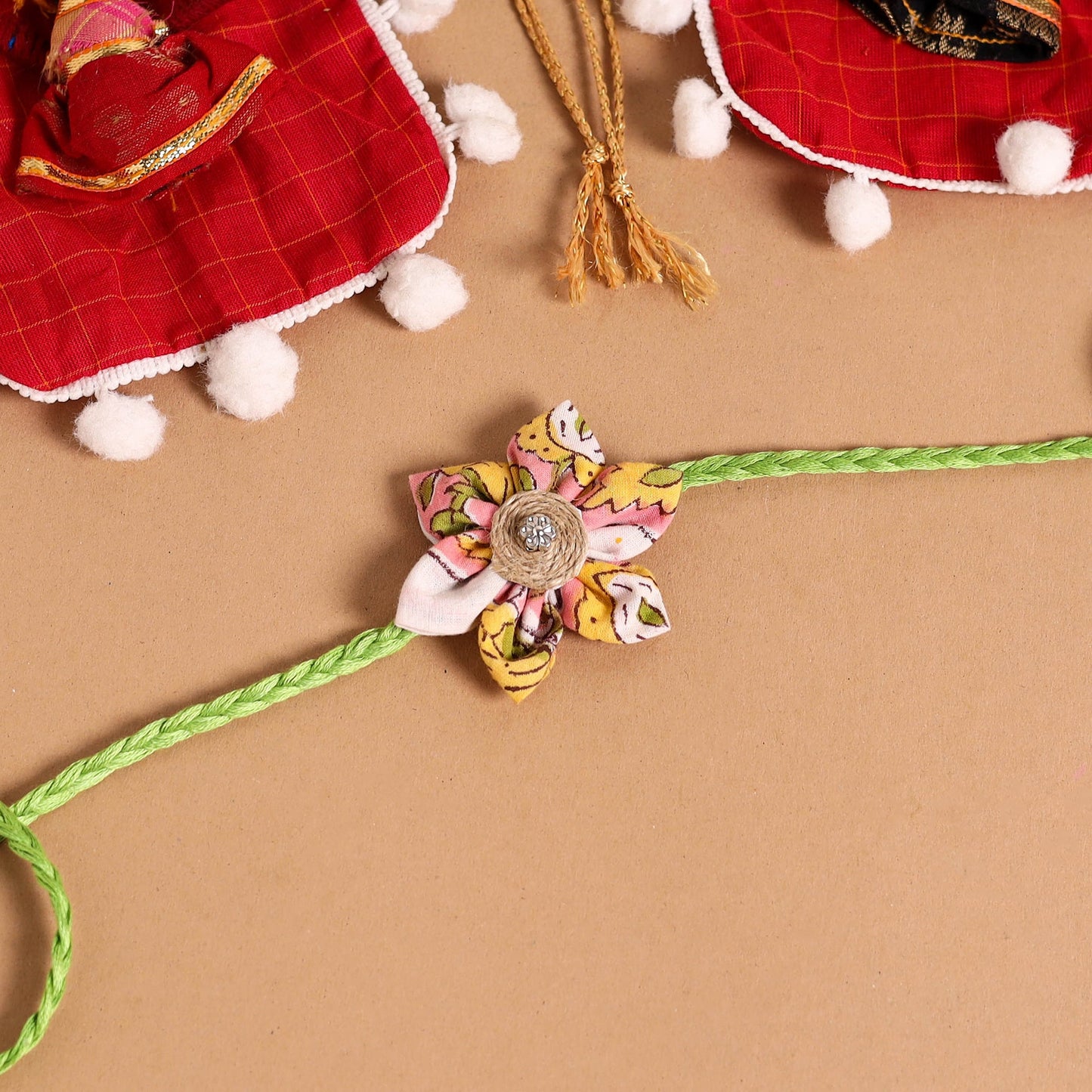  Handmade Fabric Flower Jute Rakhi (Set of 2)