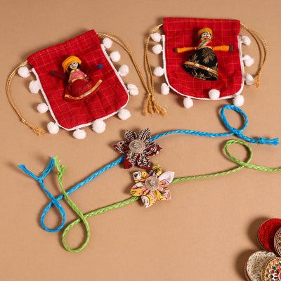  Handmade Fabric Flower Jute Rakhi (Set of 2)