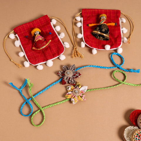  Handmade Fabric Flower Jute Rakhi (Set of 2)