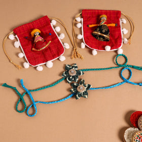  Handmade Fabric Flower Jute Rakhi (Set of 2)