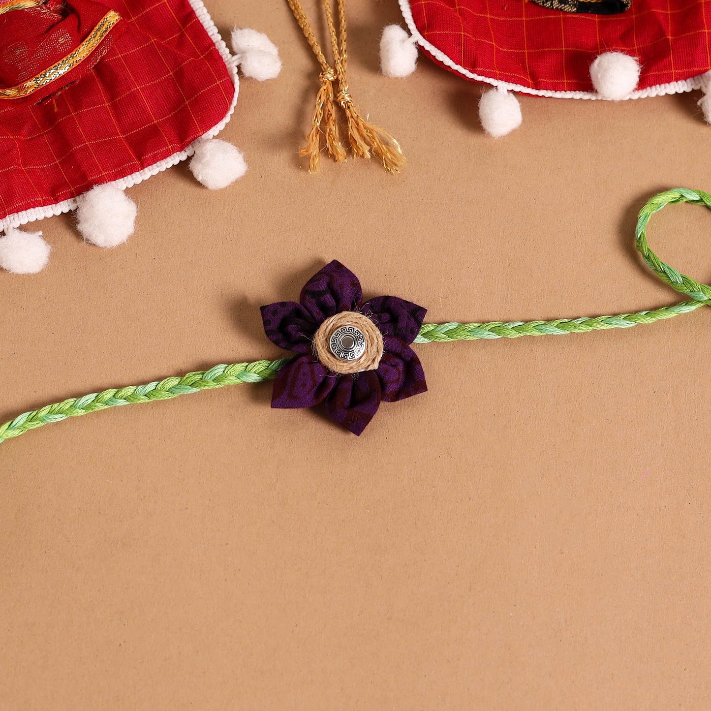  Handmade Fabric Flower Jute Rakhi (Set of 2)
