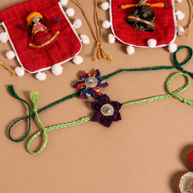  Handmade Fabric Flower Jute Rakhi (Set of 2)