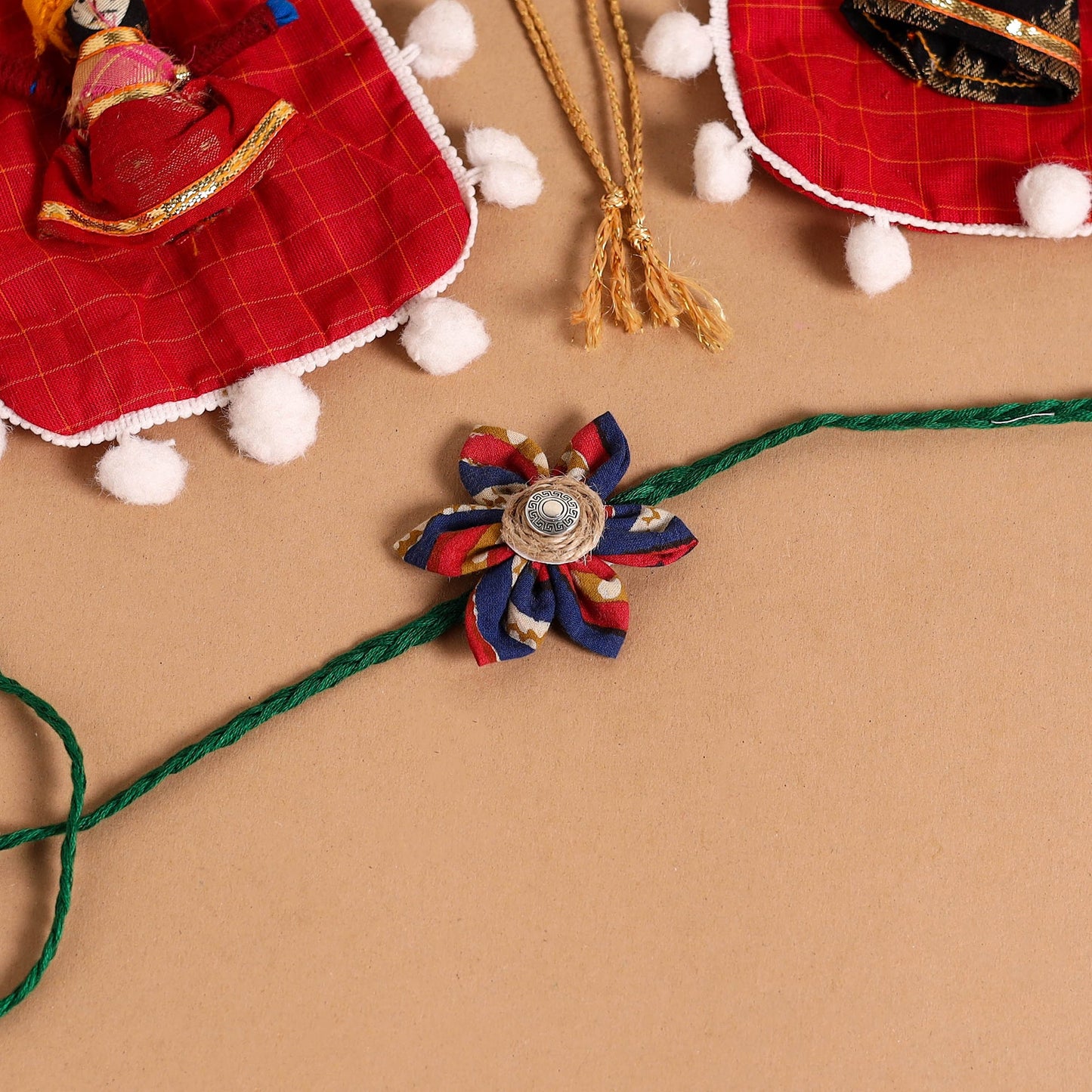  Handmade Fabric Flower Jute Rakhi (Set of 2)
