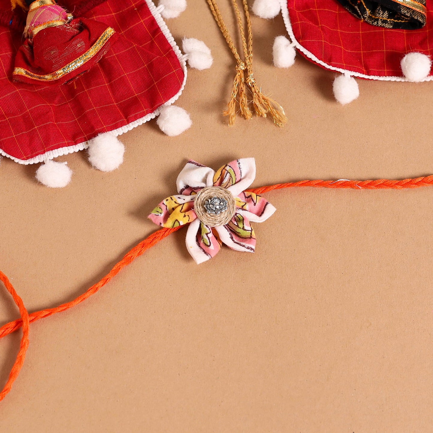  Handmade Fabric Flower Jute Rakhi (Set of 2)