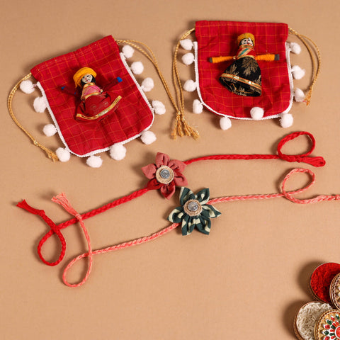  Handmade Fabric Flower Jute Rakhi (Set of 2)
